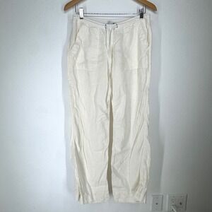 Anthropologie Sitwell Linen Wide Leg Drawstring Pants White XS Resort Coastal